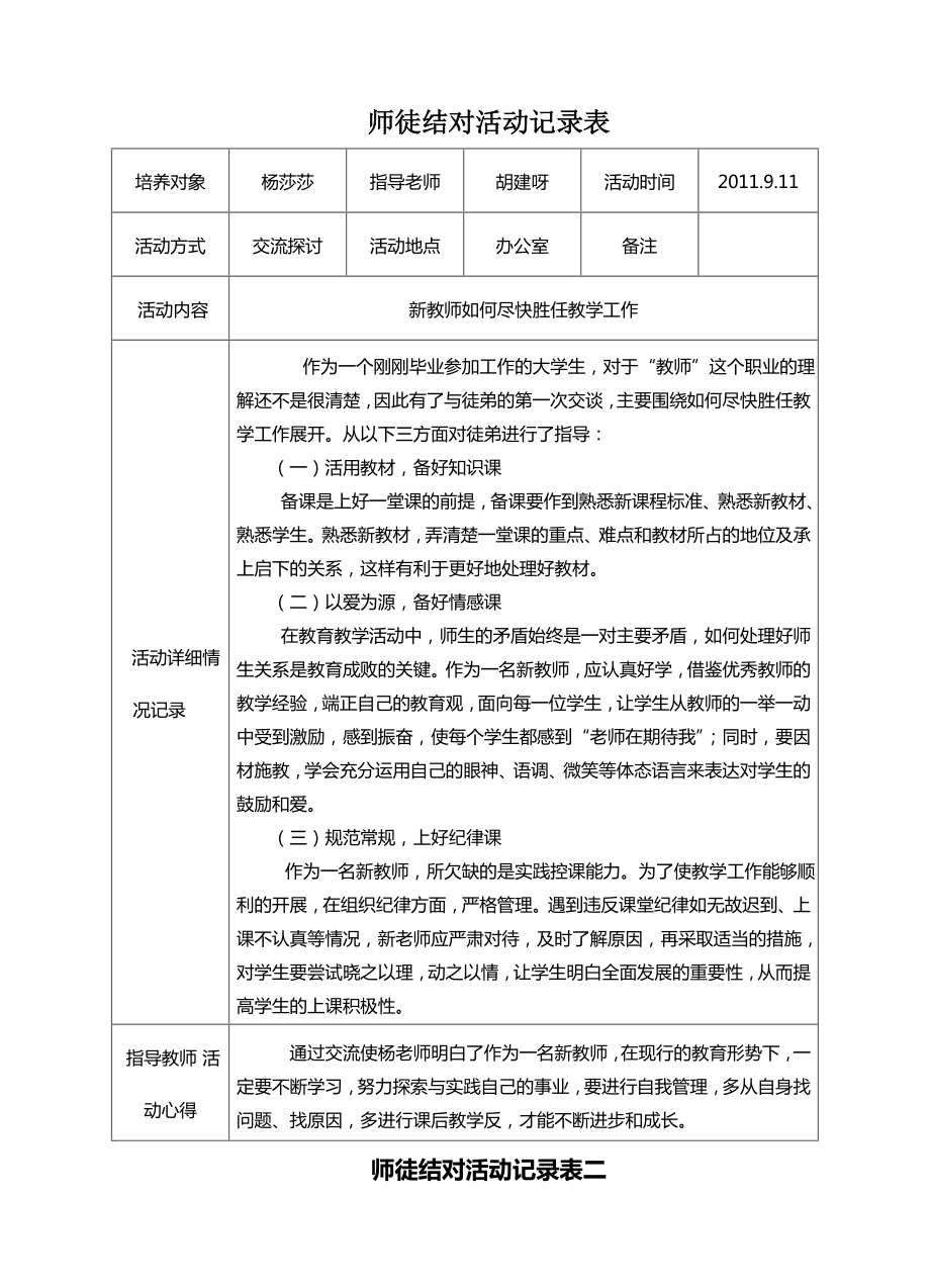 师徒结对活动记录表1-(1).doc_第1页