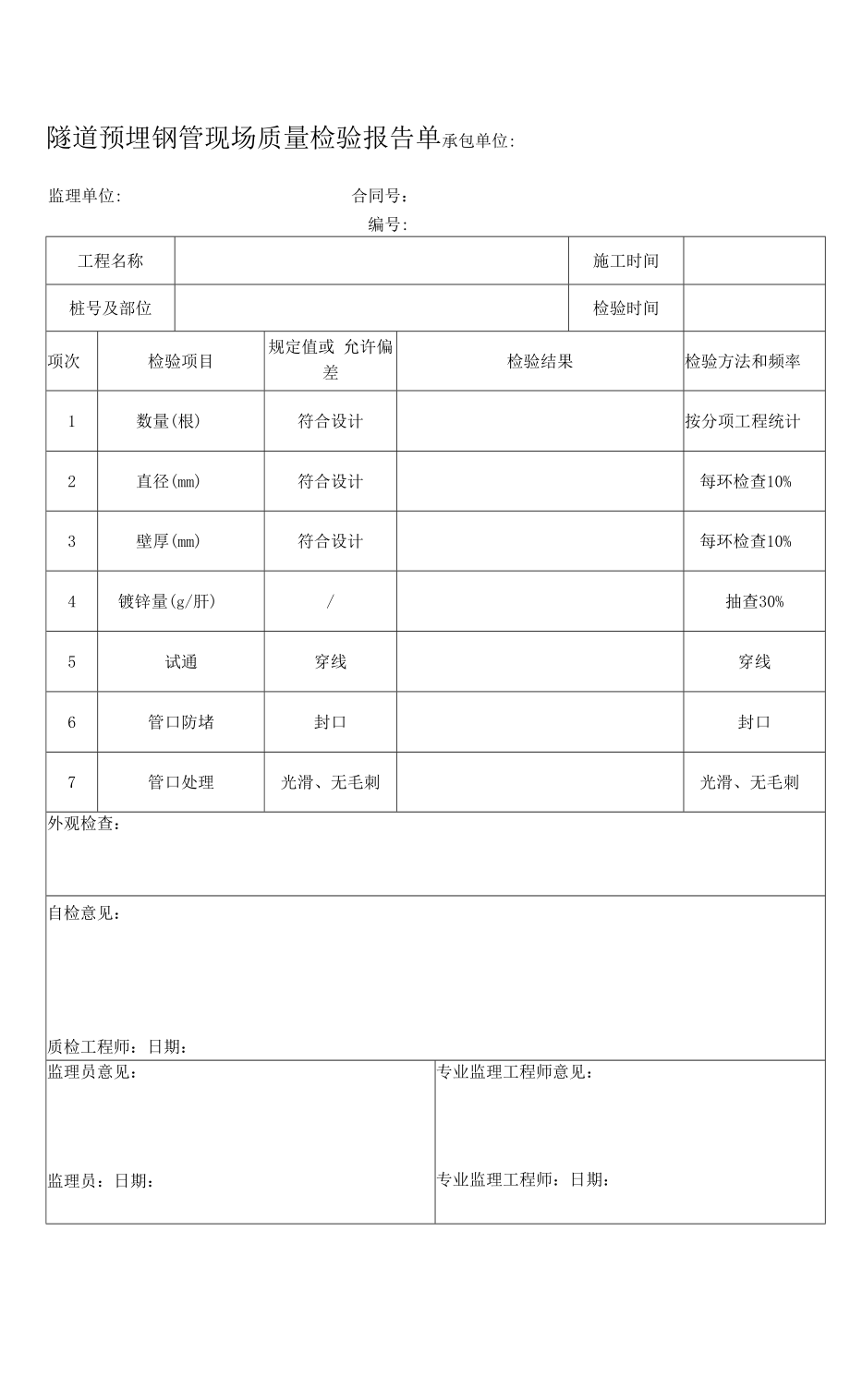 隧道预埋钢管现场质量检验报告单.docx_第1页