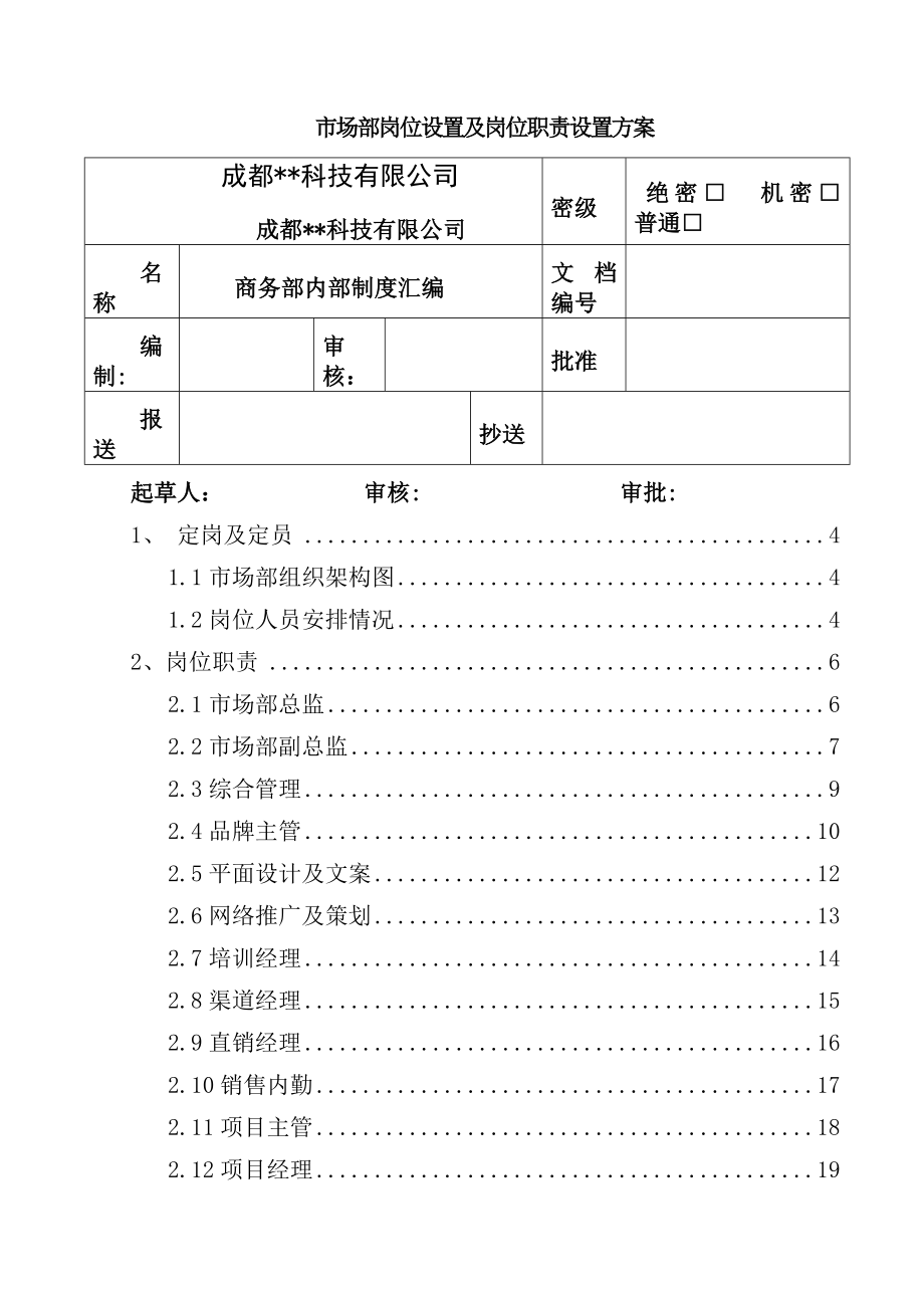 市场部岗位设置及岗位职责设置方案.docx_第1页