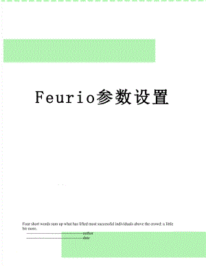 最新Feurio参数设置.doc