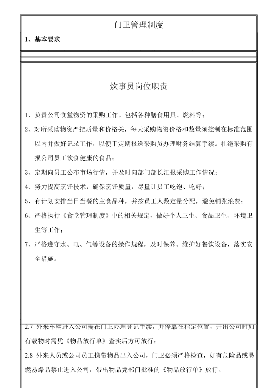 食堂门卫管理制度保洁员炊事员岗位职责.doc_第1页