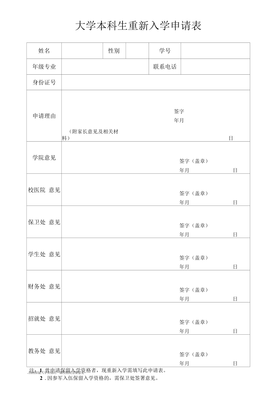 本科生重新入学申请表.docx_第1页