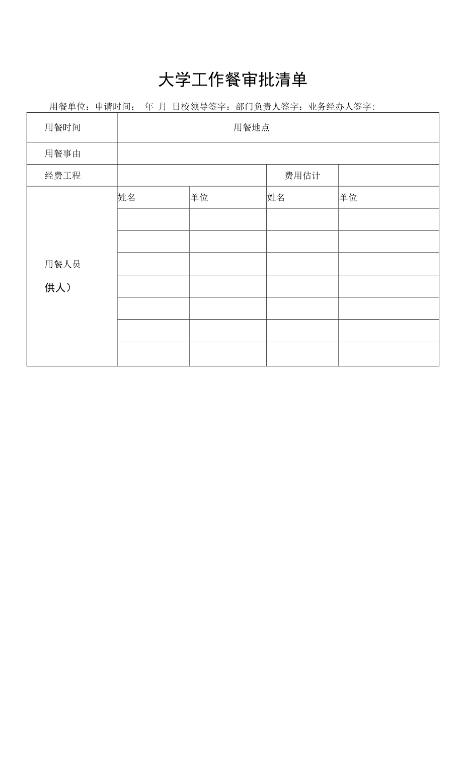 大学工作餐审批清单.docx_第1页