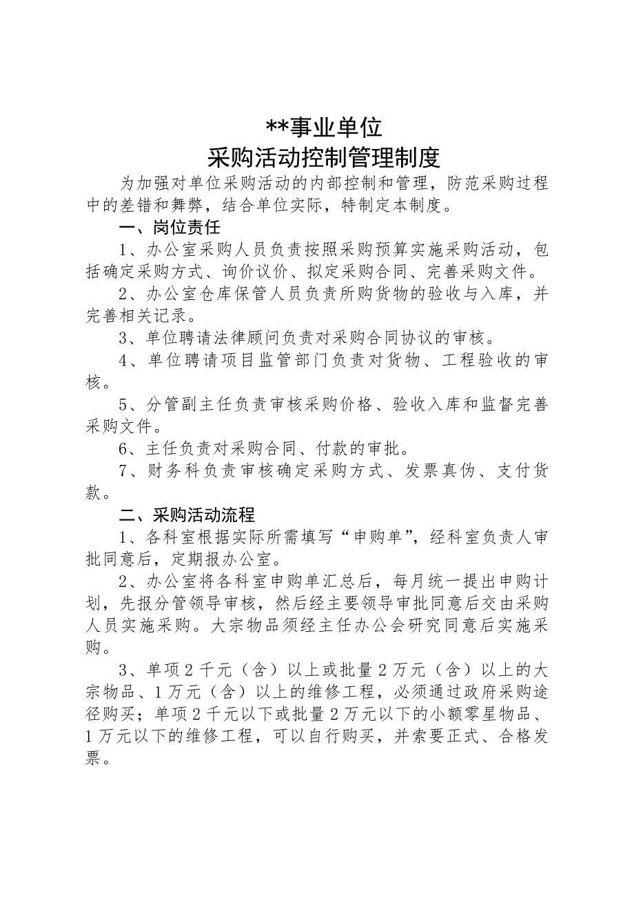 某事业单位采购控制管理制度.docx_第1页