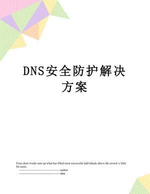 最新DNS安全防护解决方案.doc