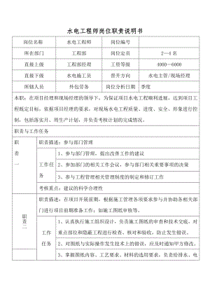 岗位职责说明书水电工程师.doc