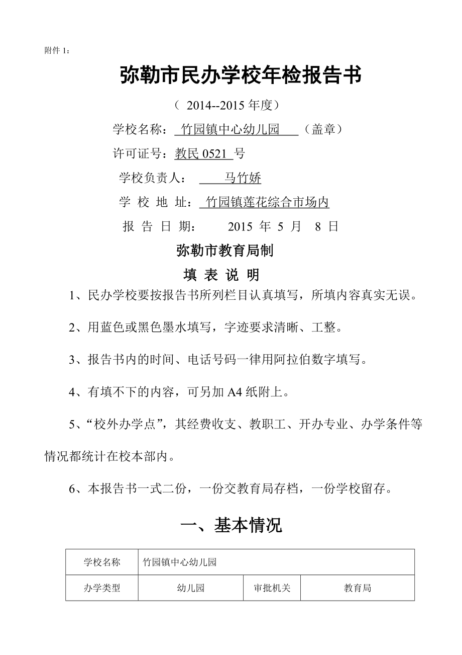 竹园镇中心幼儿园民办学校年检报告.doc_第1页