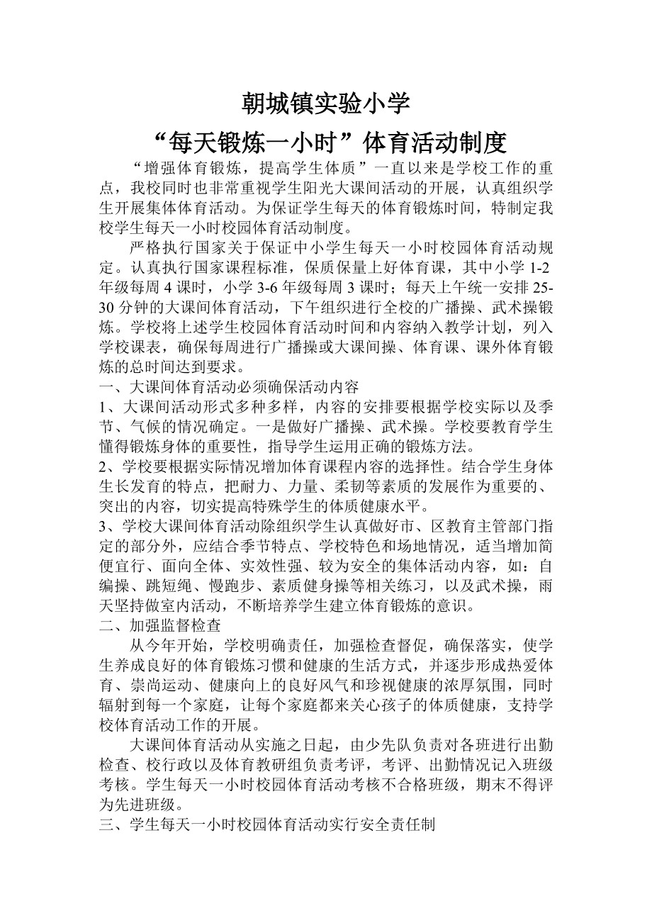 每天锻炼一小时体育活动制度.docx_第1页