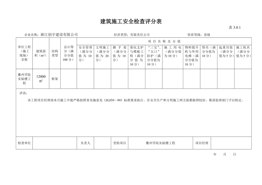 安全管理检查评分表(基础).doc_第1页