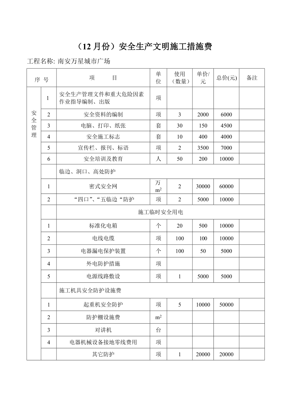 安全生产文明施工措施费用一览表(新).doc_第2页