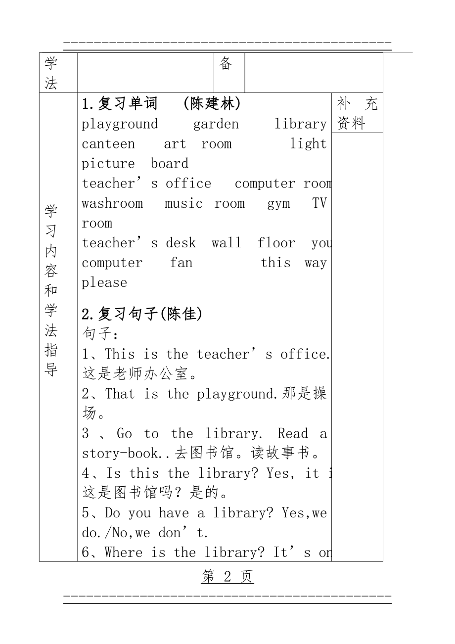 pep小学四年级下册英语复习教案(24页).doc_第2页