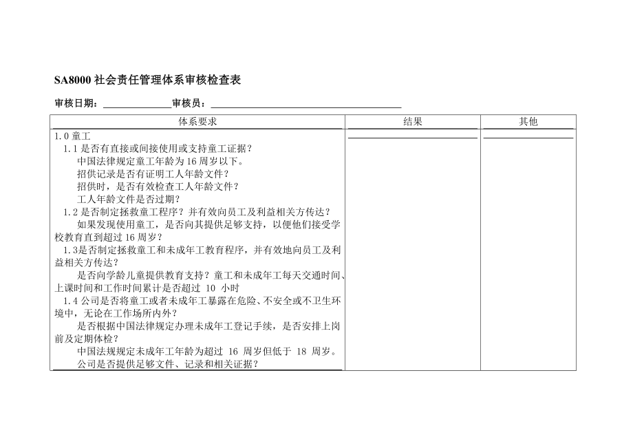 社会责任管理体系内审检查表.doc_第1页