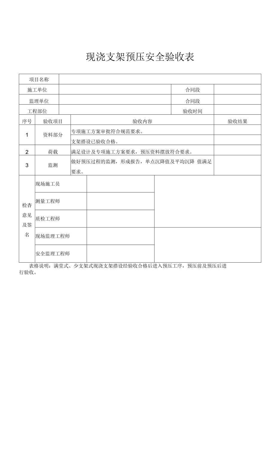 现浇支架预压安全验收表.docx_第1页