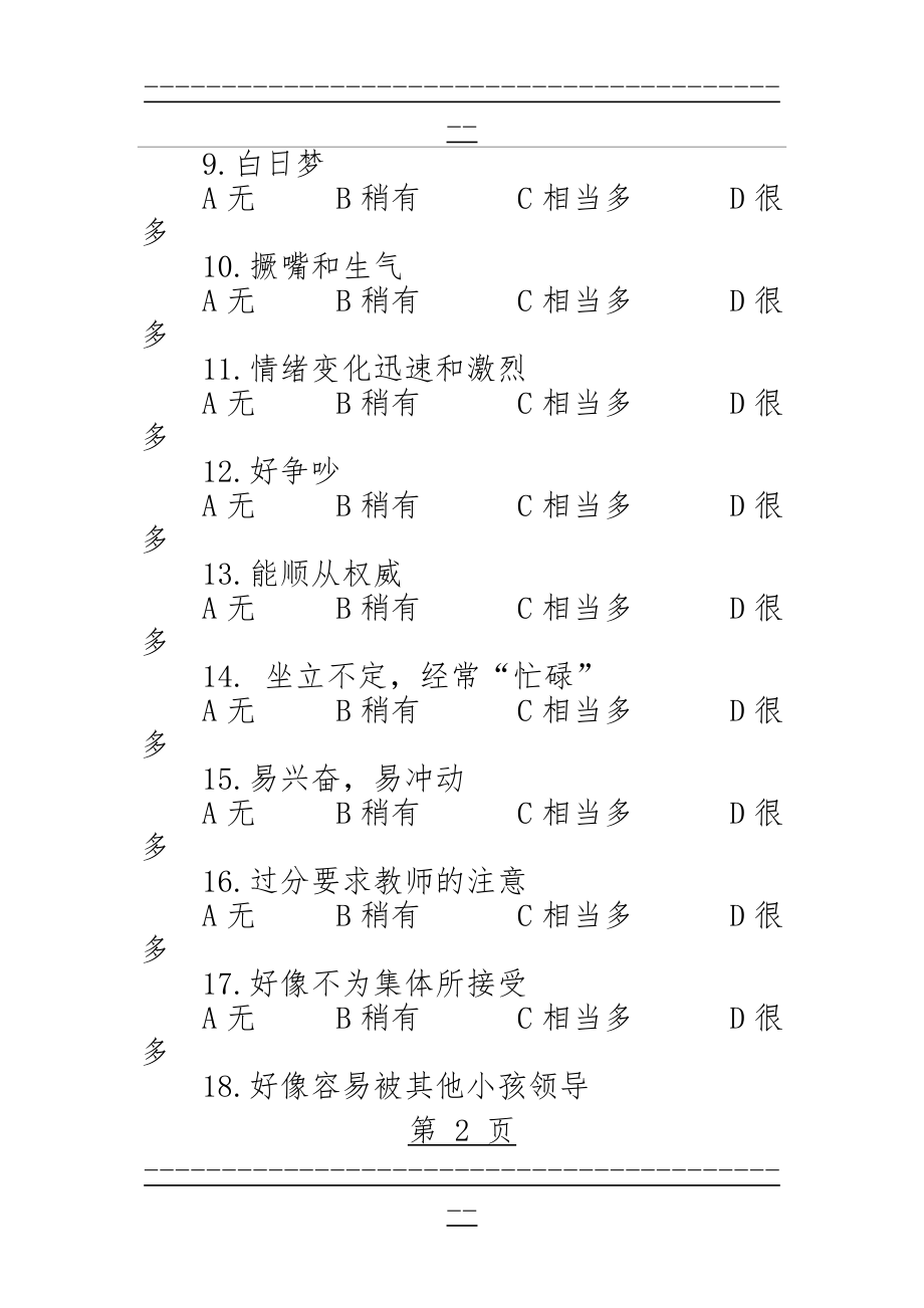 Conners氏儿童行为问卷(教师用量表)(4页).doc_第2页