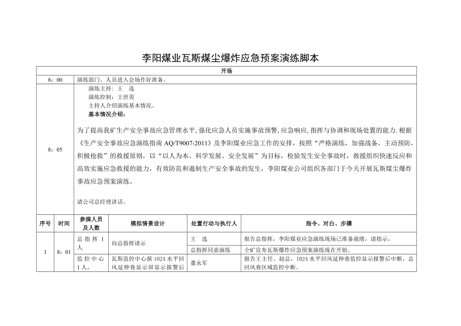 瓦斯、煤尘应急预案演练脚本.doc_第1页