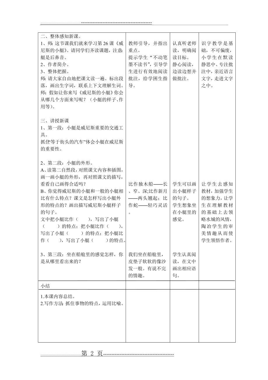 《威尼斯的小艇》表格教学设计(5页).doc_第2页