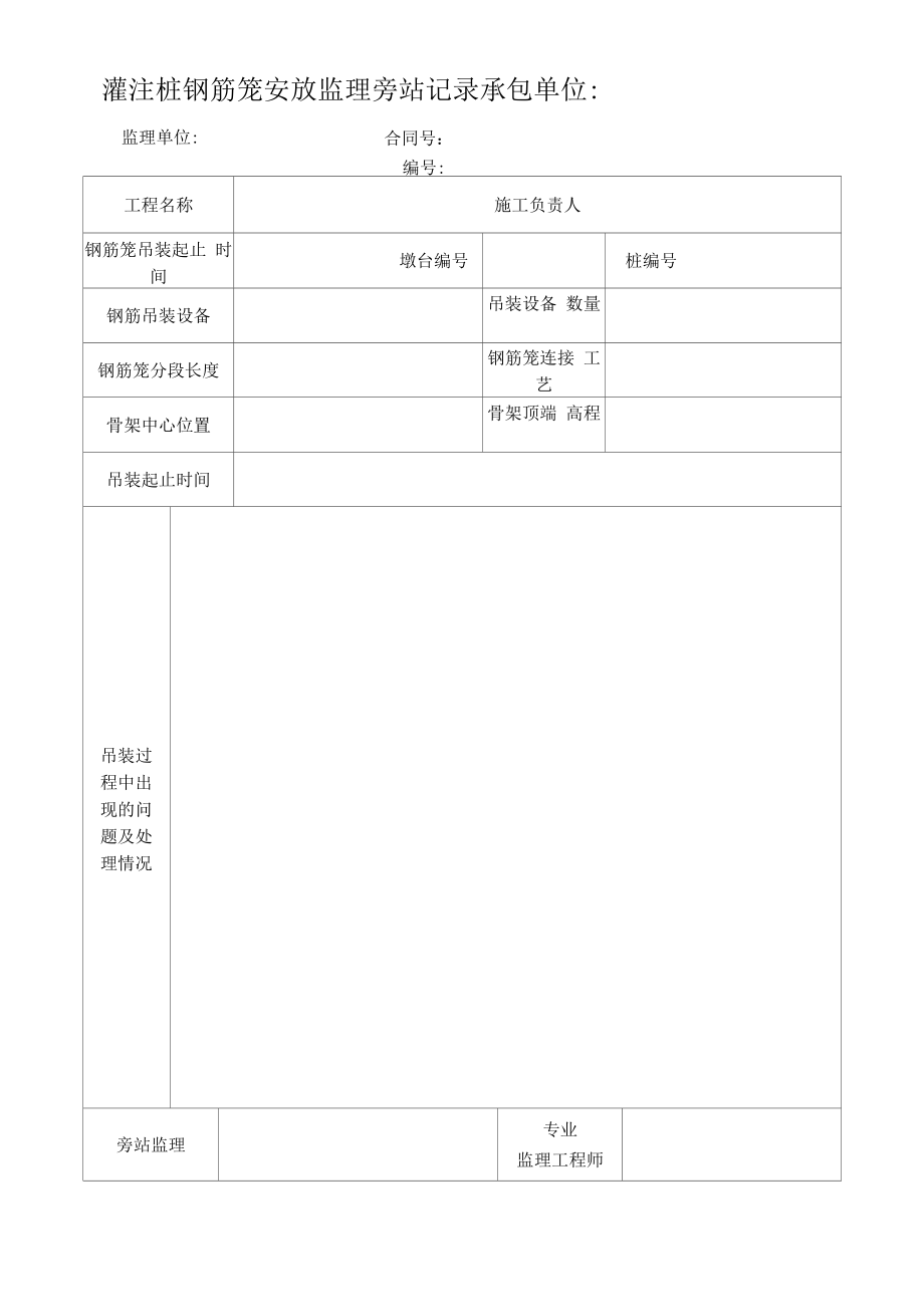 灌注桩钢筋笼安放监理旁站记录.docx_第1页