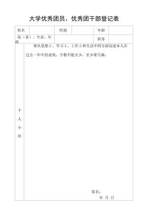 大学优秀团员、优秀团干部登记表.docx