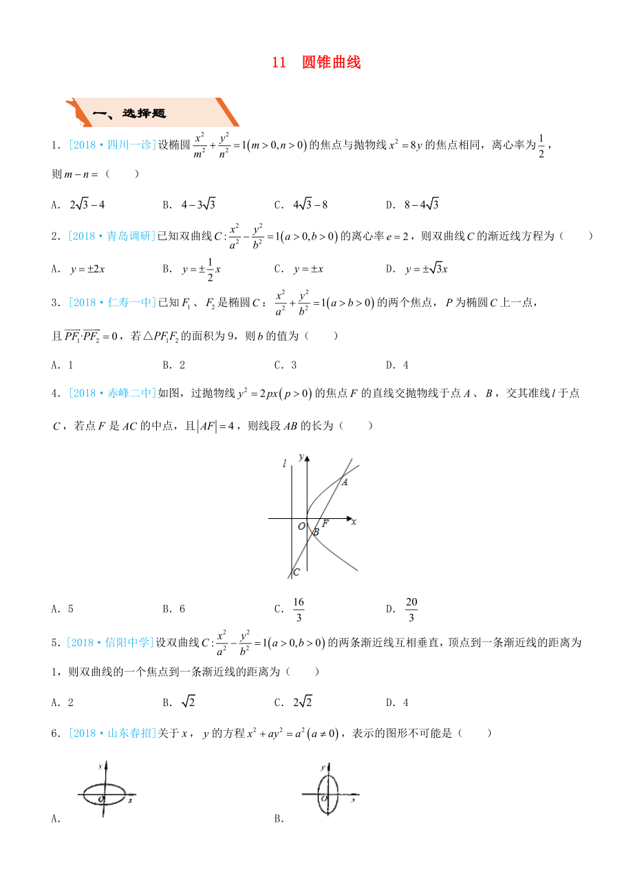 备考2019高考数学二轮复习选择填空狂练十一圆锥曲线理.docx_第1页