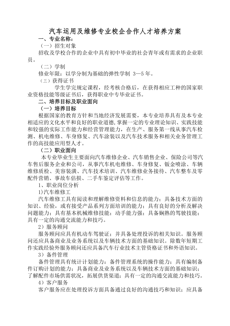 职业中专汽修专业合作人才培养方案.doc_第1页