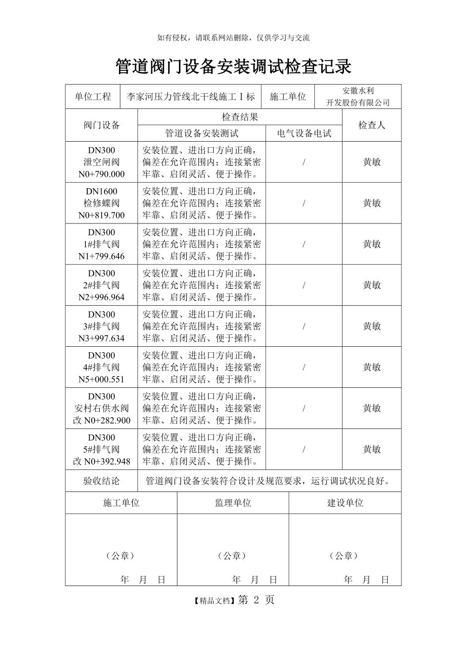 管道阀门设备安装调试检查记录.doc_第2页