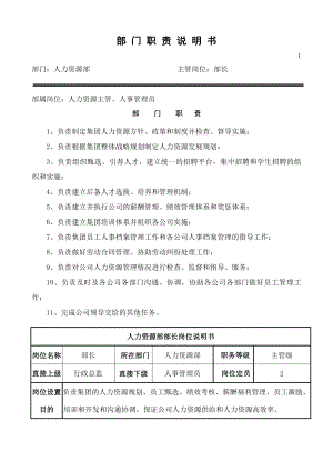 人力资源部部门职责及岗位职责.docx