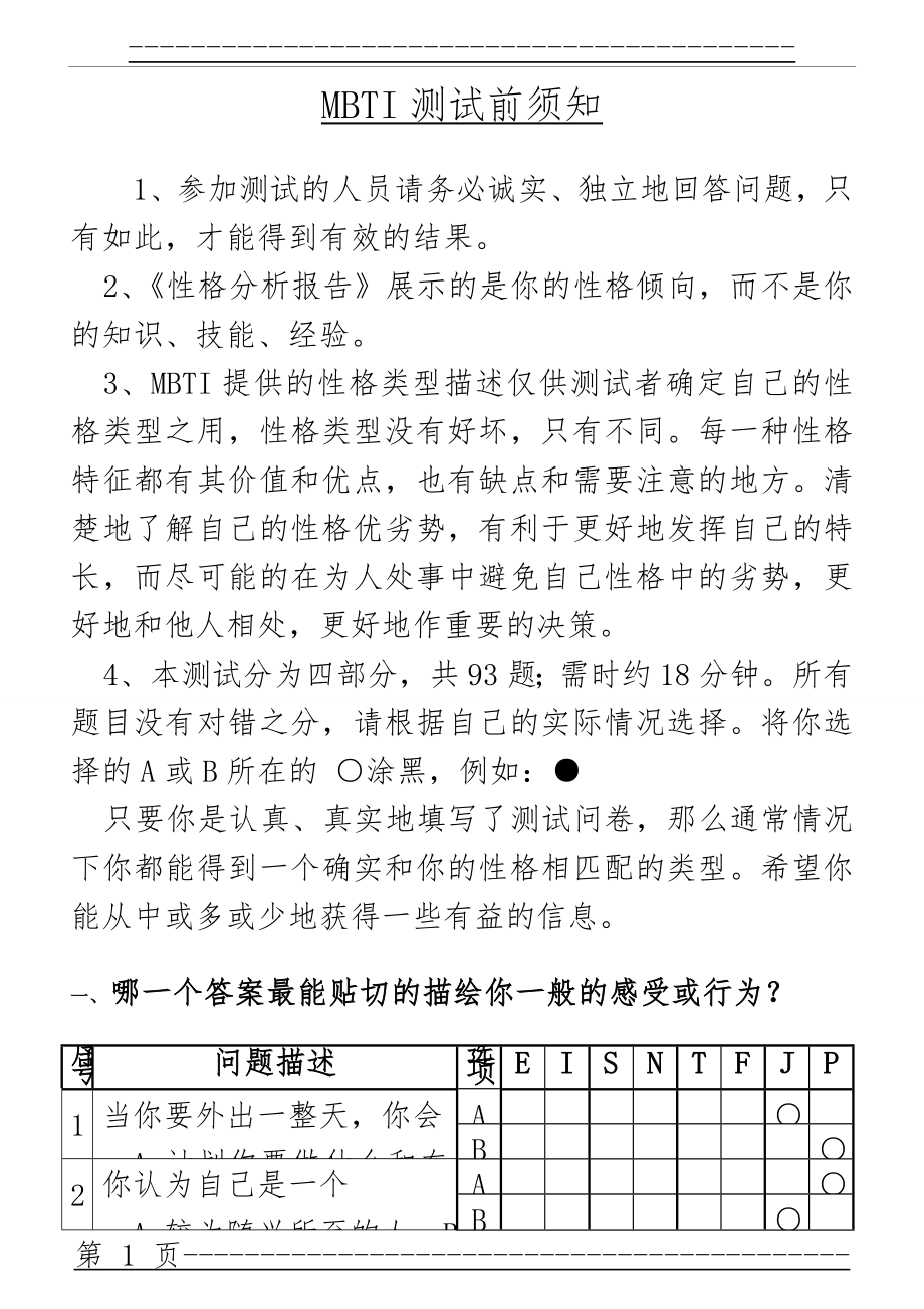 MBTI十六种人格类型职业性格测试题(19页).doc_第1页