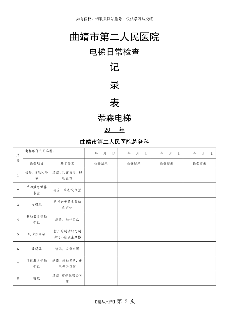 电梯日常检查记录表.doc_第2页