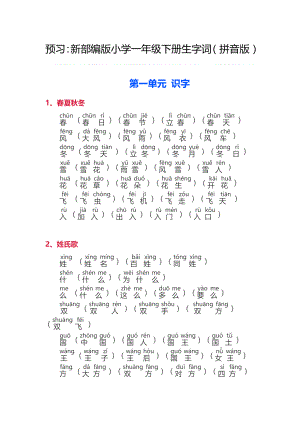 新部编版小学一年级下册生字词(拼音版).doc