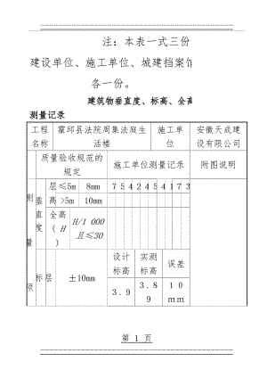 SG-014建筑物垂直度、标高、全高测量记录(1)(3页).doc