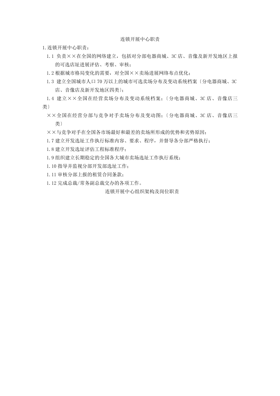 某公司连锁发展中心职责组织架构与岗位职责.docx_第1页