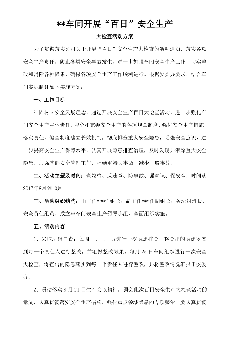 某某车间百日安全生产大检查活动方案.doc_第1页