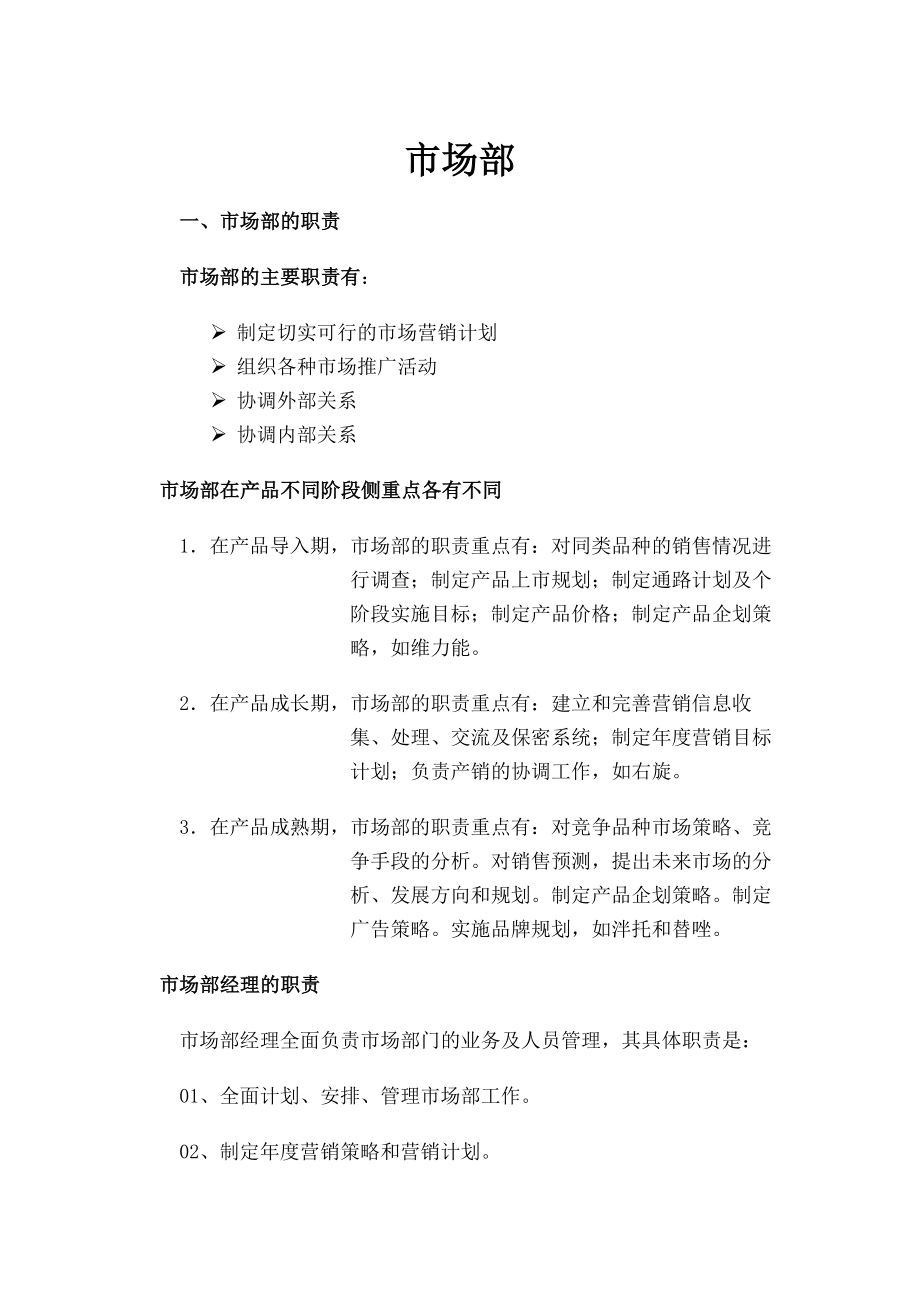 医药行业制度制药公司市场部岗位职责范本.docx_第1页