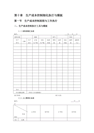 生产管理规章制度流程表格模板大全第十章生产成本控制细化执行与模板.docx