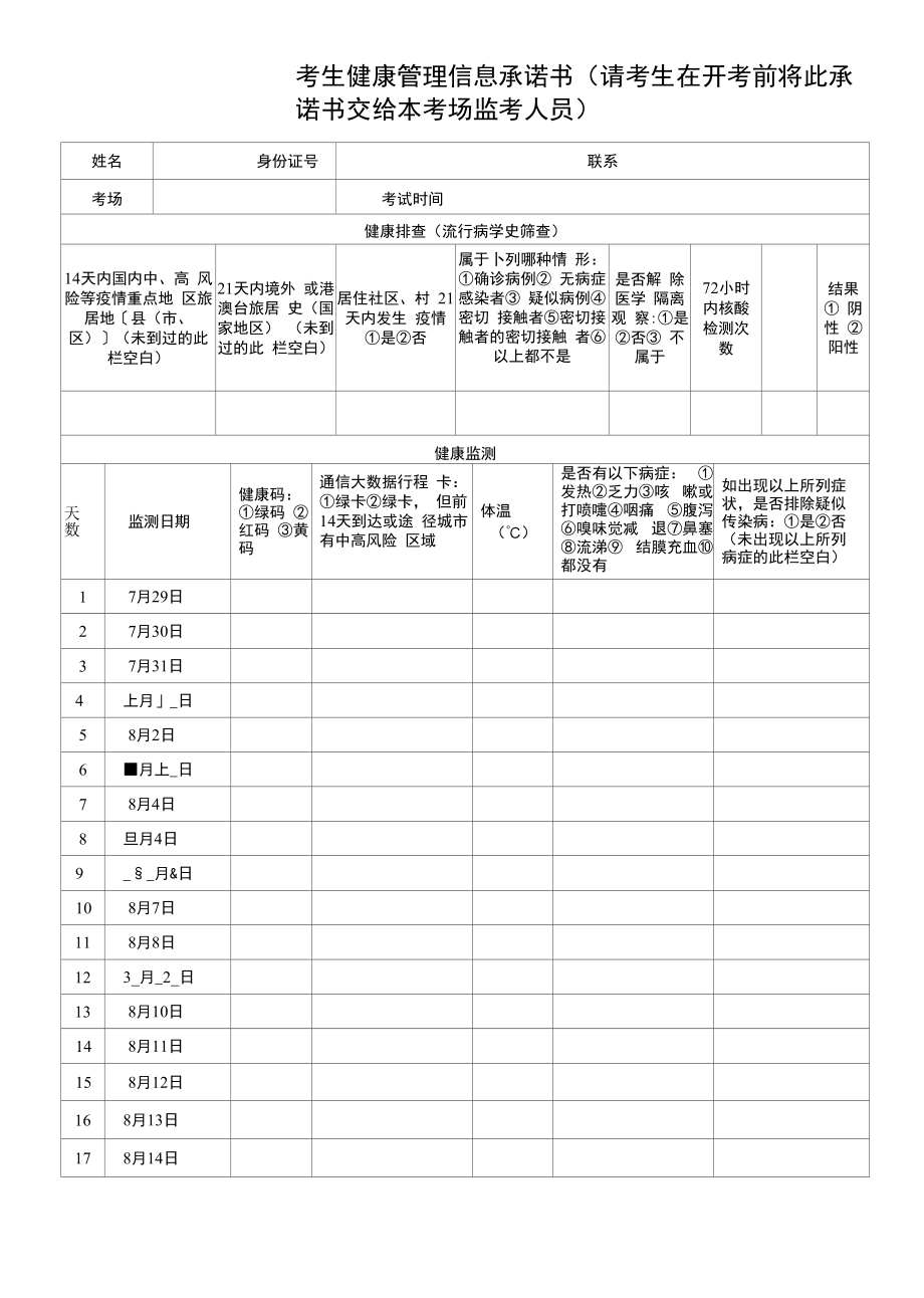 2022年河南科技大学成人学士学位外语水平考试考生健康管理信息承诺书.docx_第1页