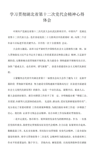 2022学习贯彻湖北省第十二次党代会精神心得体会.docx