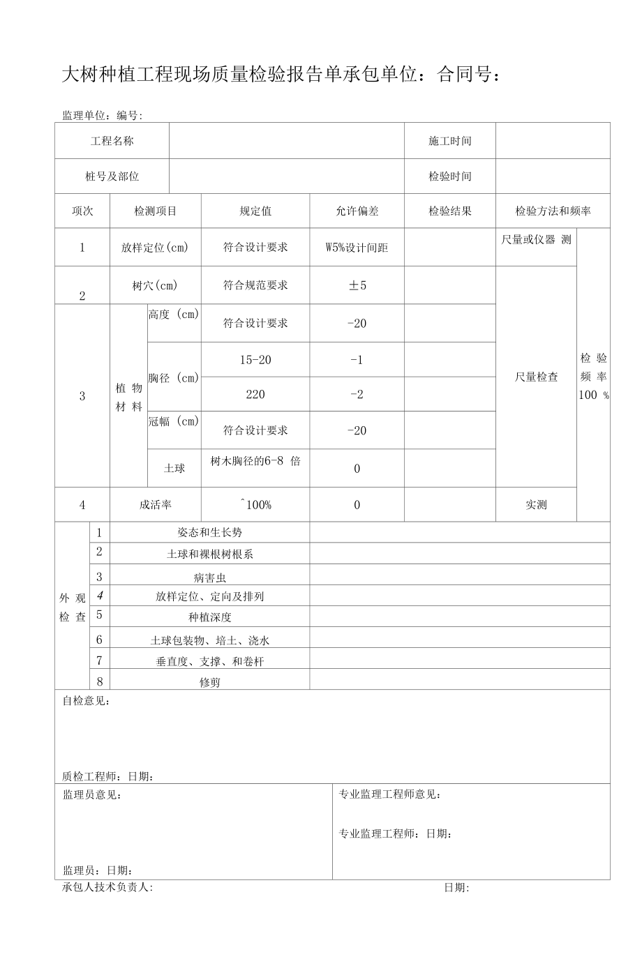 大树种植工程现场质量检验报告单.docx_第1页