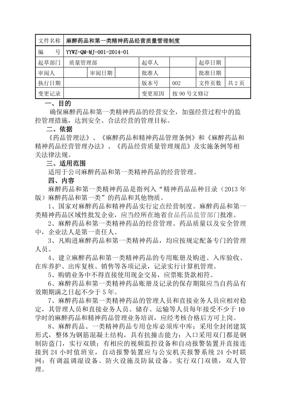 麻醉药品第一类精神药品质量管理制度.docx_第1页