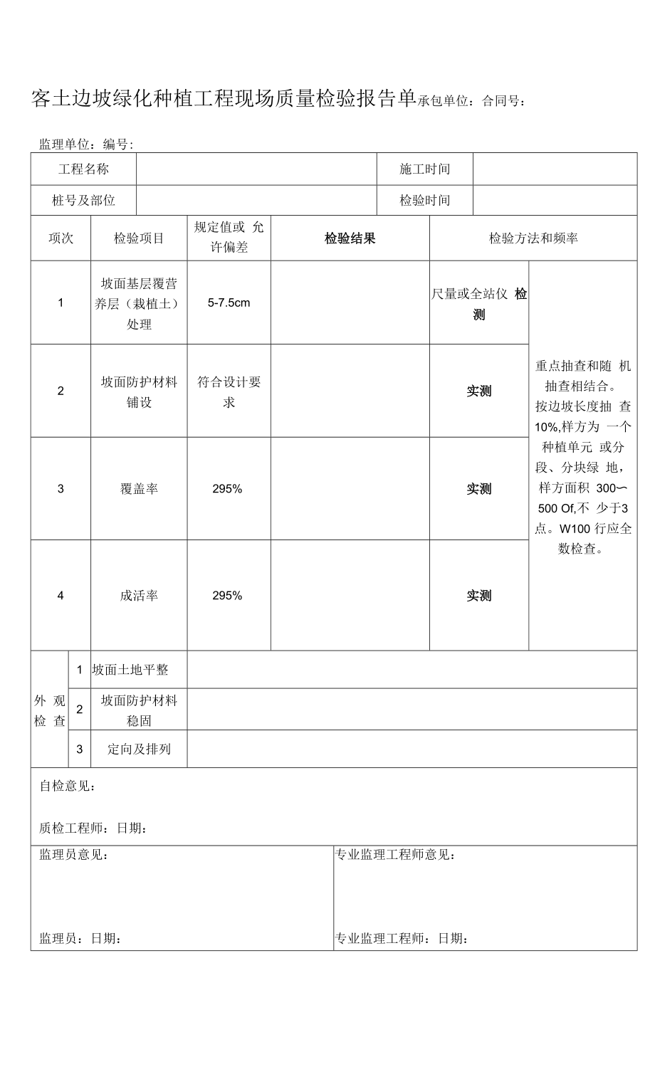 客土边坡绿化种植工程现场质量检验报告单.docx_第1页