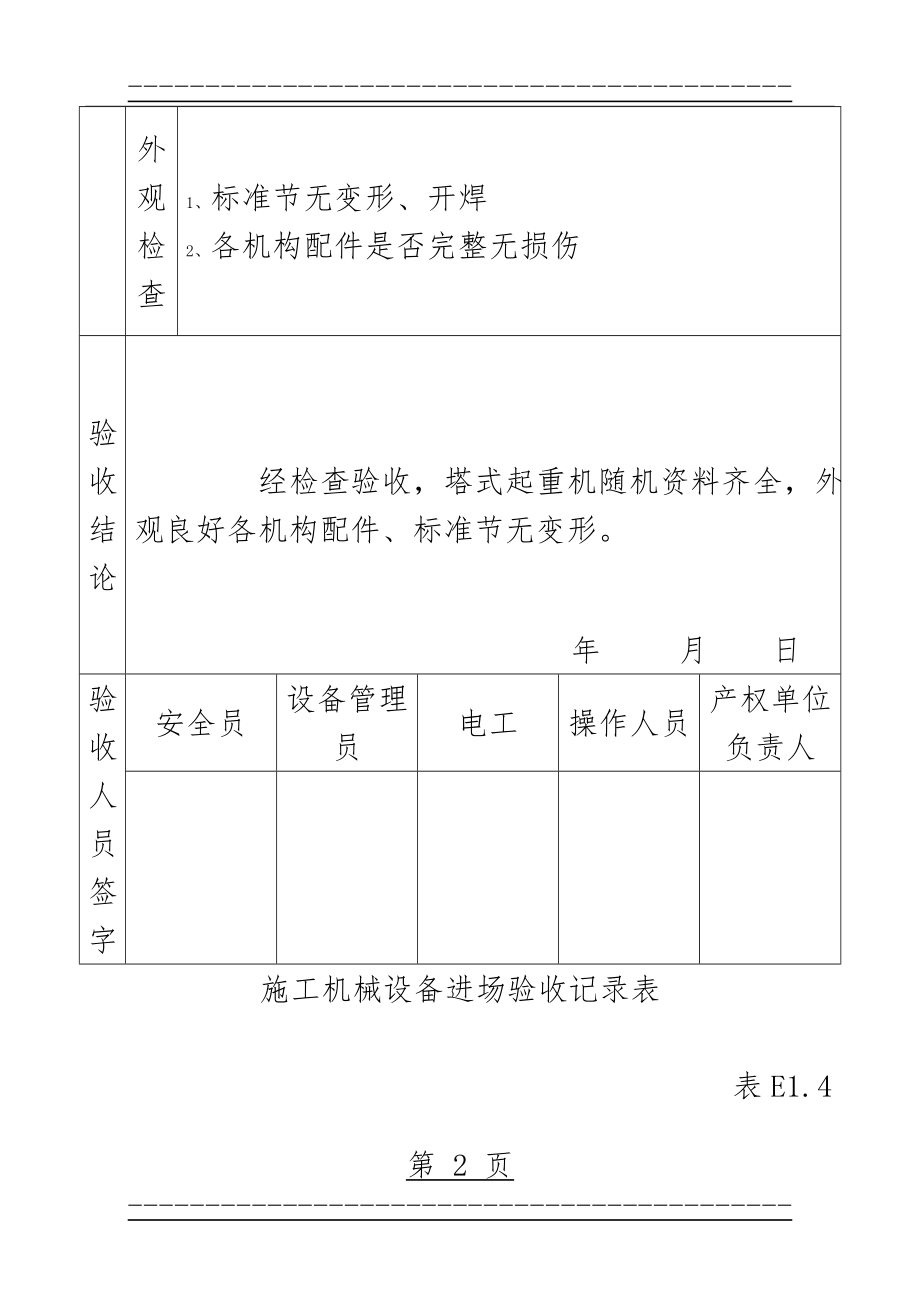 E1.4塔吊施工机械设备进场验收记录表(9页).doc_第2页