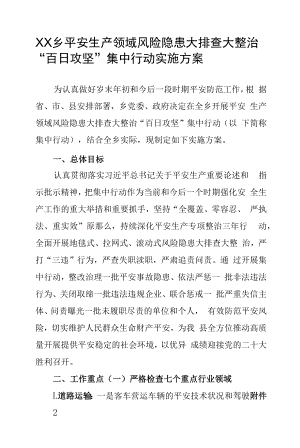 XX乡安全生产领域风险隐患大排查大整治“百日攻坚”集中行动实施方案.docx