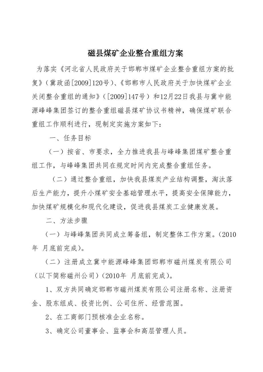 磁县煤矿企业整合重组方案.doc_第1页