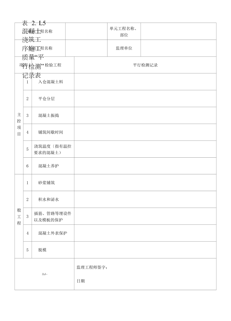 混凝土浇筑工序施工质量“平行检测〞记录表(2022版).docx_第1页