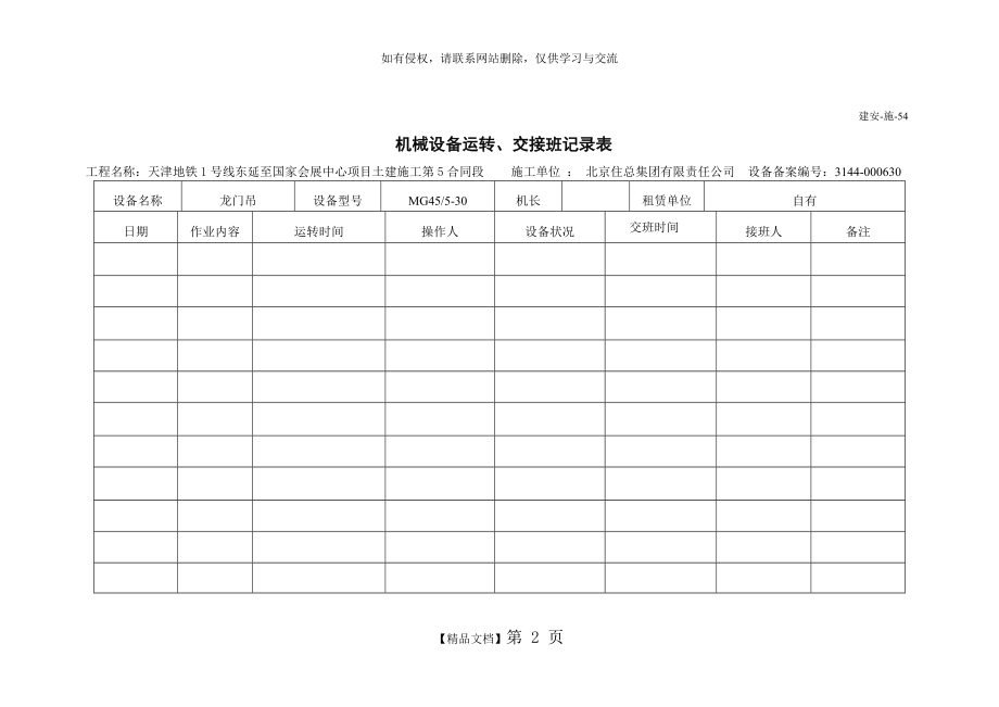 机械设备运转、交接班记录表.doc_第2页