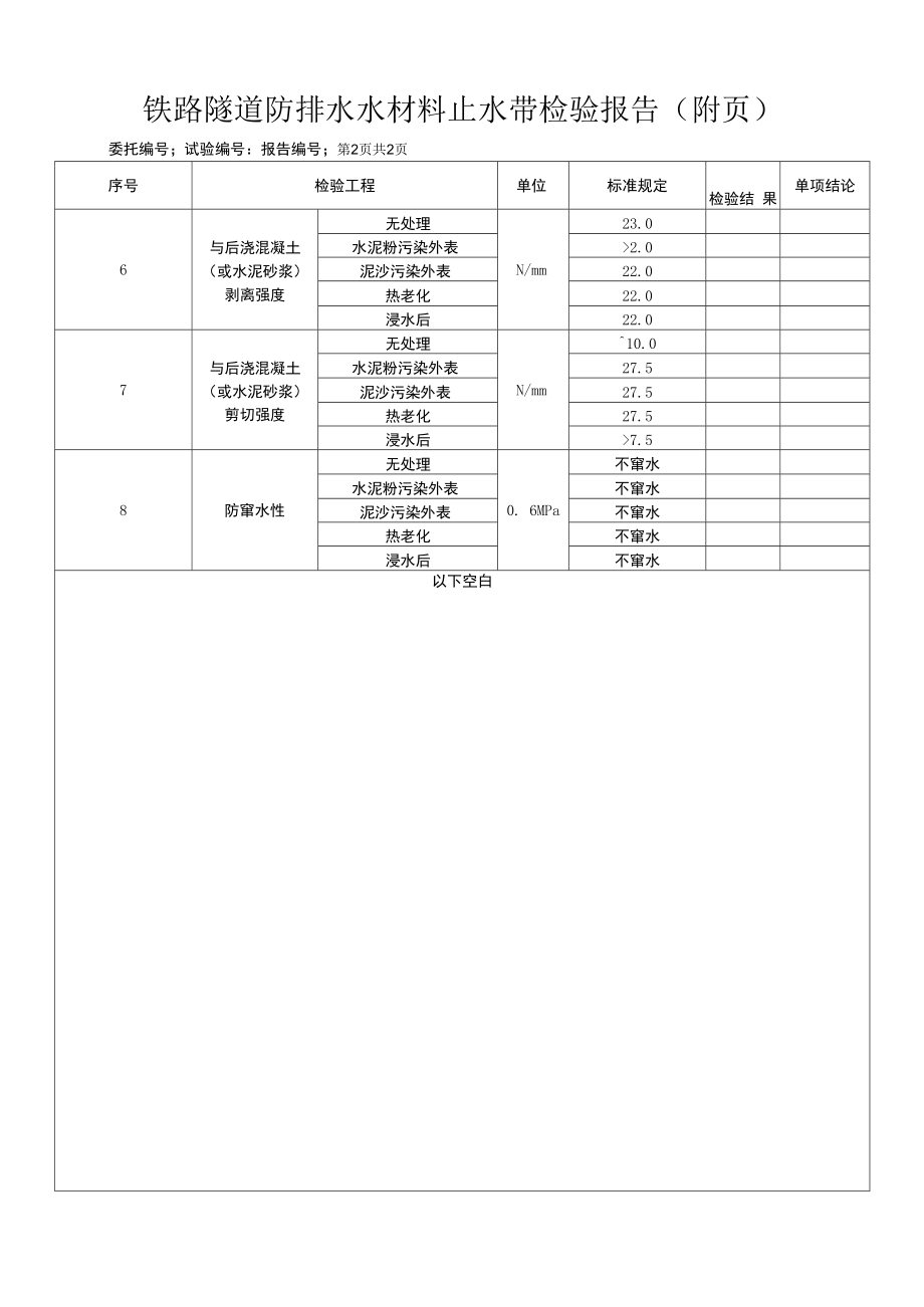 铁路隧道防排水水材料止水带检验报告格式.docx_第2页