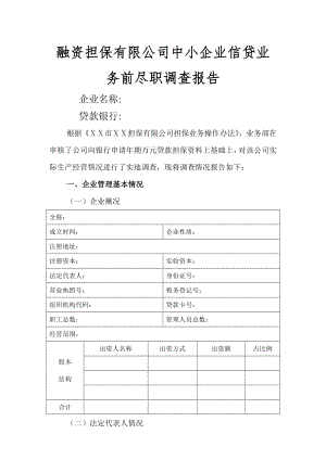 融资担保有限公司中小企业信贷业务前尽职调查报告.doc