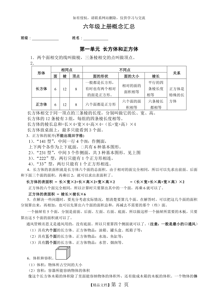 苏教版】2016版六年级数学上册第1-6单元全部知识点汇总.doc_第2页