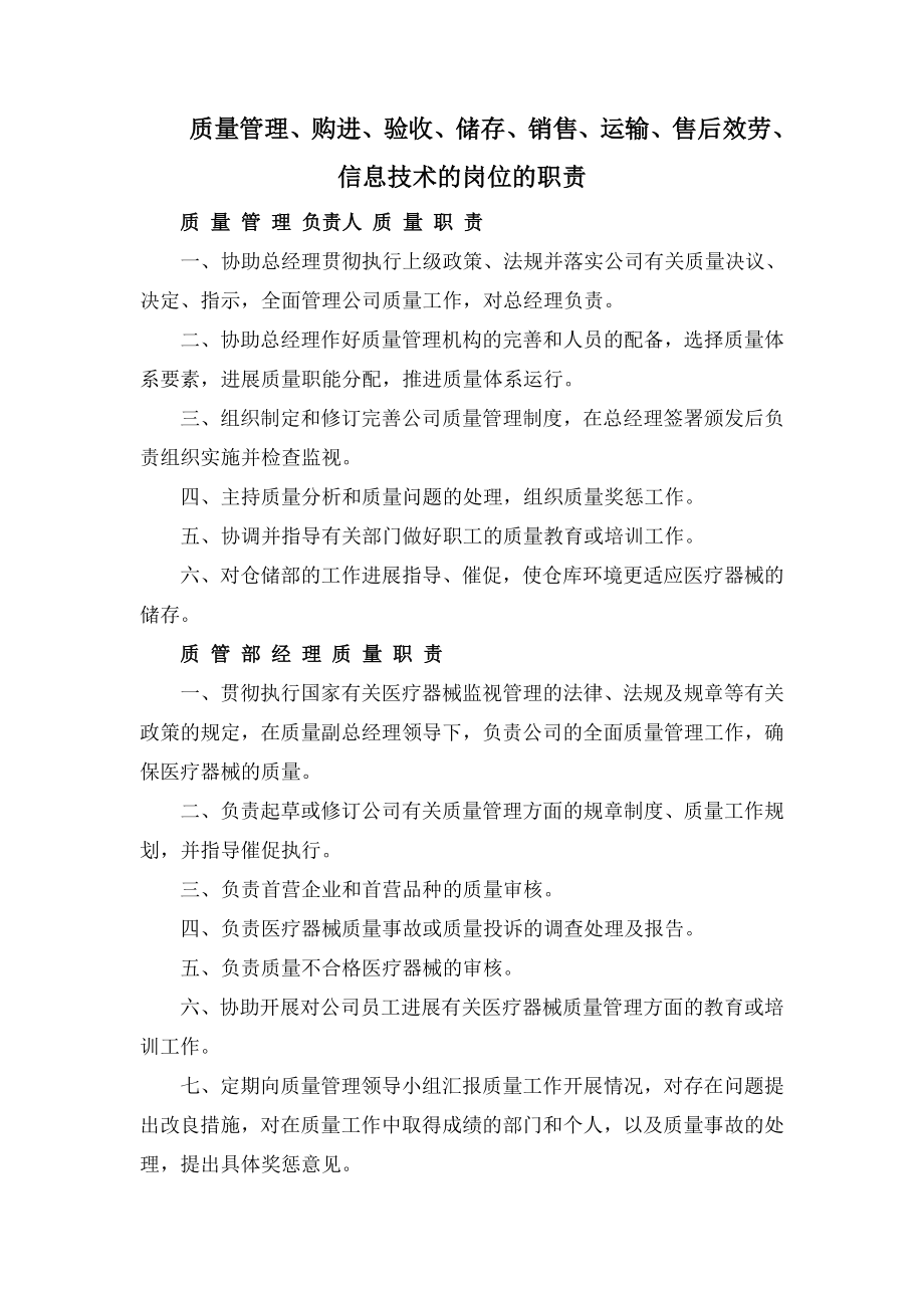 质量管理各岗位职责目录和明细.doc_第1页