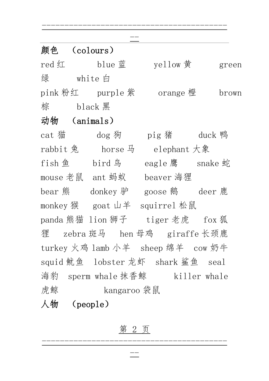 Pep小学英语总复习单词归类表(35页).doc_第2页