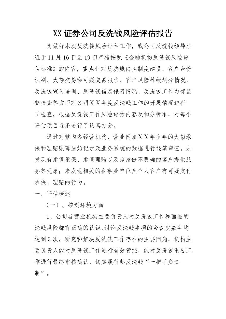 证券公司反洗钱风险评估报告.docx_第1页